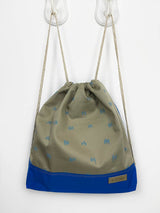 Blue Custom Drawstring Bag made from canvas material, sport school drawstring backpack