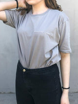 embroidered women t shirt with customizable text needlework on it