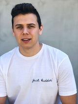 unisex hand embroidery t shirt, white embroidered t shirt with custom cool text