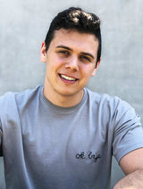 Grey embroidered T shirt, embroidery on demand shirt customizable text needlework