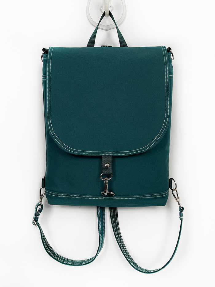 Emerald Green Canvas Flap Backpack Convertible Shoulder Rucksack