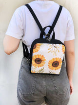 vegan womens rounded backpack, convertible shoulder bag sunseed flower backpack