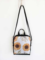 floral vegan backpack, rounded bag with zipper pocket and convertible strap, water resistant printed backpack