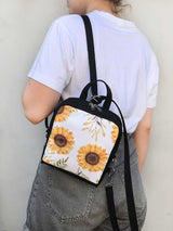 vegan floral backpack, vegan convertible backpack, vegan sunseed flower bag