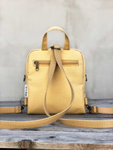 gold brown islamic arabic asian backpack, vegan convertible rucksack, shoulder bag, mini festival backpack, madnala design, printed cordura backpack