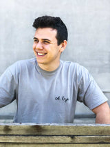 Gray embroidered T shirt for men, Embroidery on demand t shirt