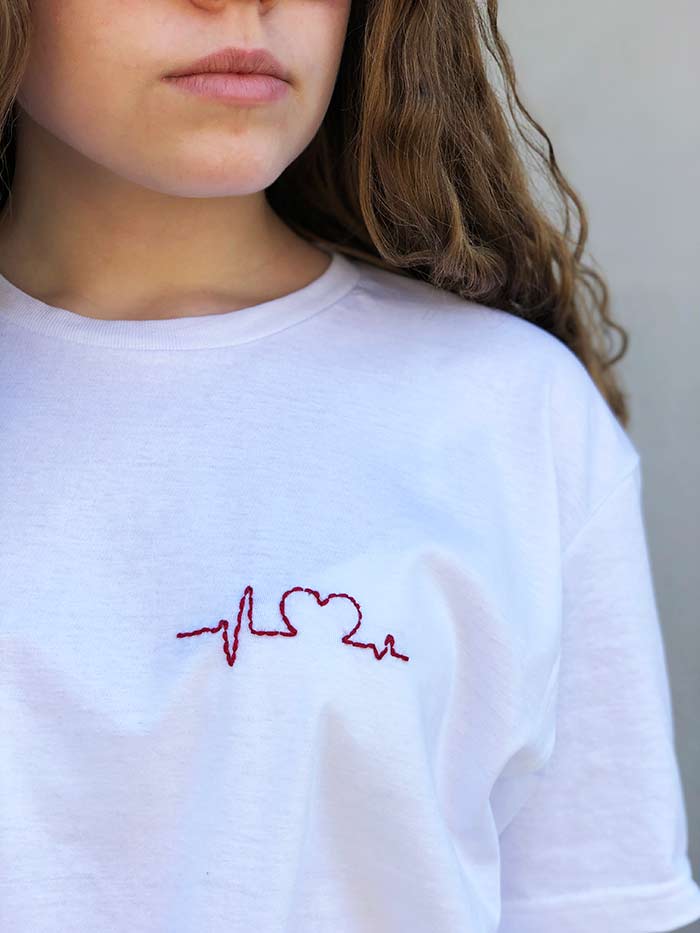 Embroidered T-shirt White T Shirt Embroidered Shirt Hand 