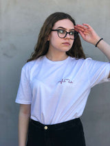 white heart embroidery t shirt for her, cozy unisex t shirt with handmade needlweork and stitches