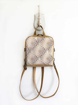 gold brown islamic arabic asian backpack, vegan convertible rucksack, shoulder bag, mini festival backpack, madnala design, printed cordura backpack