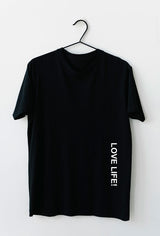 Black T-Shirt, with Love life text, Crew neck short sleeve T-Shirt, Tubular Unisex Cozy T-Shirt made from 100% Cotton