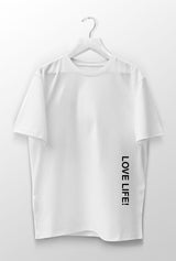 White T-Shirt with Love Life Text Print, Vinly transfer T-Shirt, Crew neck, soft cotton T-Shirt, Tubular Long T-SHirt, Cozy short sleeve tshirt