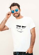 smile face print tshirt, unisex white tshirt with dsmile print, cool smile face print tshirt for men, unisex womens smile face print tshirt