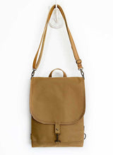 Mustard Brown Slim Designer Backpack, Waterproof Women's Flap Rucksack