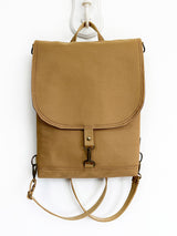 Vegan Mustard Brown Minimalist Slim Backpack Convertible bag