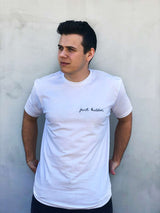 White embroidered t shirt, customizable text embroidery shirt