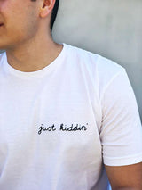 white embroidered t shirt, handwritten words embroidery t shirt