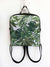 vegan designer backpack, slim green leaves round shape bag, convertible shoulder bag and backpack