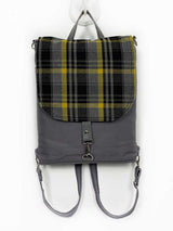 Gray Square Design Flap Backpack made from canvas fabric and Wool Flap